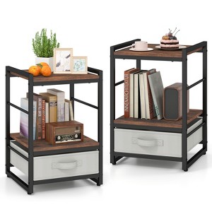 Tangkula 2 PCS Nightstand Industrial Bedside Table w/ Open Storage Shelf & Fabric Drawer - 1 of 4