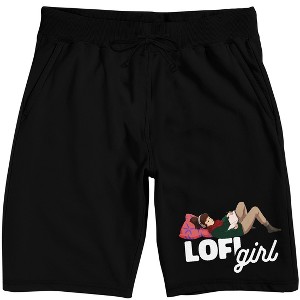 Lofi Girl Lounging Girl Adult Black Sleep Pajama Shorts - 1 of 4