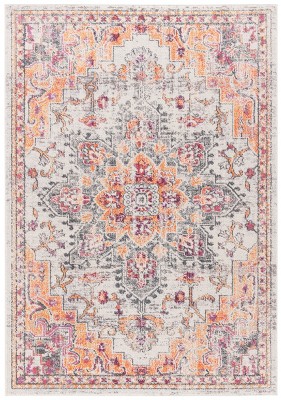 Beige and Orange Synthetic Hand-Knotted Round Rug