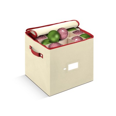 OSTO Christmas Decorative Ornament Storage Box Stores Up to 64 Holiday Ornaments of 3 inches; Non-Woven Fabric with Carry Handles and Card Slot