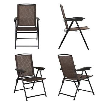 Tangkula Set of 4 Folding Sling Chairs Steel Armrest Patio Garden Pool Adjustable Back
