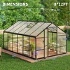 8x12FT Aluminum Greenhouse with Roof Vent Ground Nails Lockable Push Door Large Walk-in Green House for Outside Garden Backyard Patio Lawn - 2 of 4