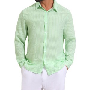 slim fit dress slacks Men's Green w/ Grids Long Sleeve Dress Shirt, Stain Repellent, Wrinkle Resistant