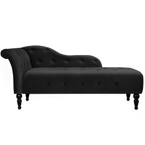 WhizMax 60.6'' Upholstered Chaise Lounge with Armrest, Velvet Button-Tufted Chaise Lounge Chair for Bedroom, Living Room, Dark Gray - 1 of 4