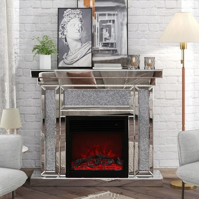 Coolbibila Indoor Modern Acrylic Diamond Mirror Electric Corner Fireplace,Freestanding Electric Home Heating Furnace Fireplace Mantelpiece