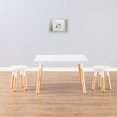 White and Natural Wood Kids Activity Table and Stool Set