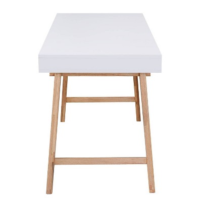 White Mid-Century Modern Writing Desk with Drawers