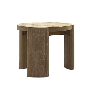 Vynxaria Contemporary Round End Table Oak Finish, Rubberwood Structure, Oak Veneer & Engineered Wood, Plinth Base - 1 of 4