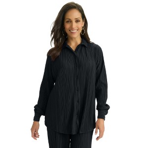 Jessica London Women's Plus Size Plisse Button-Front Blouse - 1 of 4