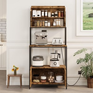 67.7" Rustic Brown 5-Tier Bakers Rack with Power Outlet ¨C Industrial Microwave Stand & Kitchen Storage Cabinet for Pots/Pans/Spices - 1 of 4