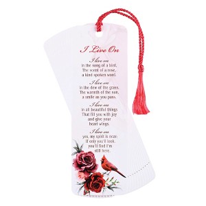 Dicksons Cardinal Roses - I Live On, White/Red 6 x 2 Inch Laminated Cardstock Tassel Bookmark; Pack of 12 - 1 of 2