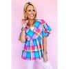 I AM A FASHION JUNKY Sky Blue Colorful Plaid V Neck Ruffled Babydoll Blouse Sky Blue S - 4 of 4