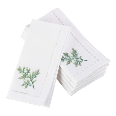 Saro Lifestyle Embroidered Dill Design Hemstitched Trim Border Cotton Napkin (Set of 6), 20"x20", White