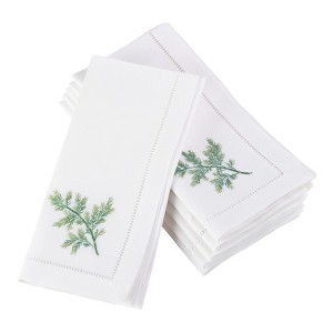 Saro Lifestyle Embroidered Dill Design Hemstitched Trim Border Cotton Napkin (Set of 6), 20"x20", White - 1 of 2