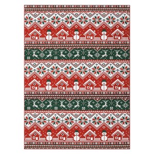 Washable Christmas Area Rug, Winter Holiday Home Decor Rugs, Soft Non Slip Snowman Reindeer Print Decorative Carpet for Bedroom Living Room - 1 of 4