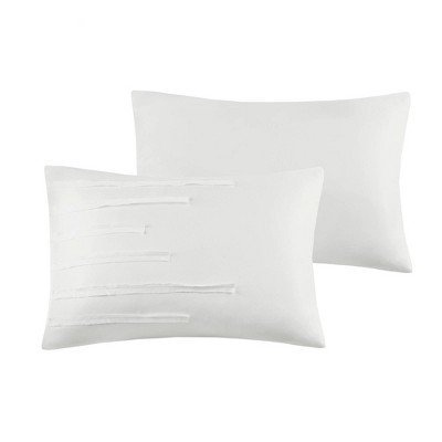 White Microfiber Queen 8-Piece Comforter Set with Gathered Embellishment