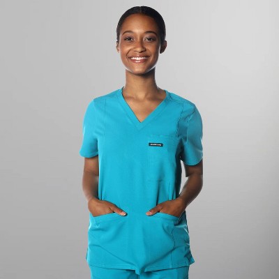 Members Only Siena V-Neck Scrub Top for Women With Double Chest And Waist Pockets