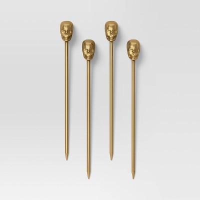 4pc Halloween Skull Cocktail Stirrers Gold - Threshold™: Stainless Steel Drink Stirrers, Dishwasher-Safe, 4.62" Height