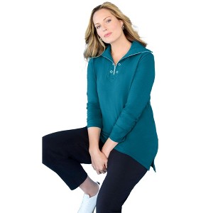 Catherines Women's Plus Size Suprema Studio Half-Zip Grommet Pullover - 1 of 3