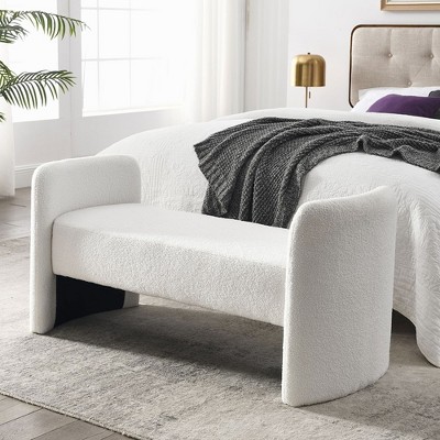 52in Storage Bench, End Of Bed Bench With Foam Top H-shape Upholstered Soft Solid Wood Bed Bench For Living Room, Bedroom