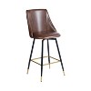 HomeRoots Set of Two 26" Brown and Black and Gold Faux Leather and Metal Counter Height Swivel Bar Chairs - 4 of 4
