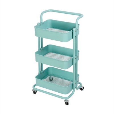 3 Tier Mobile Storage Caddy in Matte Turquoise - Pemberly Row