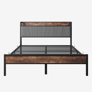 TiramisuBest Full Bed Frame with Storage Headboard & Charging Station, Sturdy Noise-Free Design, No Box Spring & Easy Assembly (Brown/Gray) - 1 of 4