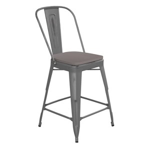 Flash Furniture Carly Commercial Grade 24" High Metal Indoor-Outdoor Counter Height Stool with Back and Polystyrene Seat - 1 of 4