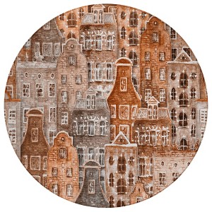 Orange Copper And Salmon Village Houses Washable Indoor Outdoor Area Rug - 1 of 4