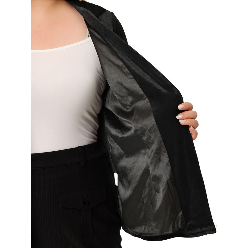 Agnes Orinda Women's Plus Size Velvet Button Notched Lapel Formal Office Blazers, 5 of 7