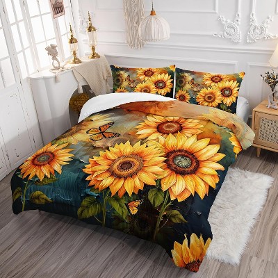 Acoinel Vibrant Sunflower & Butterfly Comforter Set - All Season Bedding with 2 Pillowcases,Queen — фото 2