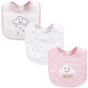 Hudson Baby Infant Girl Cotton Bibs 3pk, Pink Cloud, One Size - 1 of 1