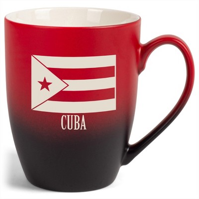 Elanze Designs Cuba Cuban Flag 12 Ounce Ceramic Laser-Etched Engraved Drinkware Mug, Red and Black Ombre