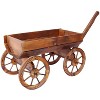 Okak Raised Garden Bed with Wood Wagon Shape, Decorative Outdoor Planter with Wheels, Planter Box for Backyard, Garden, Patio, Brown - 3 of 4