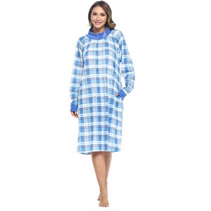 Casual Nights Women's Plaid Long Sleeve Zip Up Long Nightgown - 1 of 4
