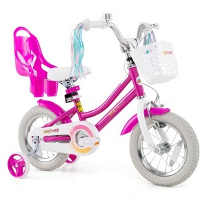 Safstar 12 Inch Kids Bike with Training Wheels, Doll Seat, Basket, Streamers, Hand Brake, Coaster Brake, Height Adjustable Seat & Handlebar - 1 of 4