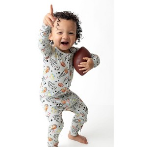 Lev Baby Boys' Bamboo Convertible Zipper Romper – Football, Baseball & Soccer Print One-Piece Baby Clothes (6–12M to 18–24M) - 1 of 4
