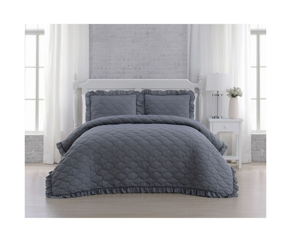 Twin 2pc Melody Quilt Set Gray - Geneva Home Fashion