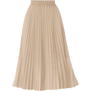Women's High Waist Pleated A-Line Midi Skirt - Swing Flare Design Beige - 1 of 4