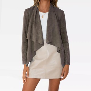 Women's Faux Suede Jackets 2025 Fashion Fall Clothes Long Sleeve Open Front Faux Suede Blazer Cropped Coat Outwear - 1 of 4