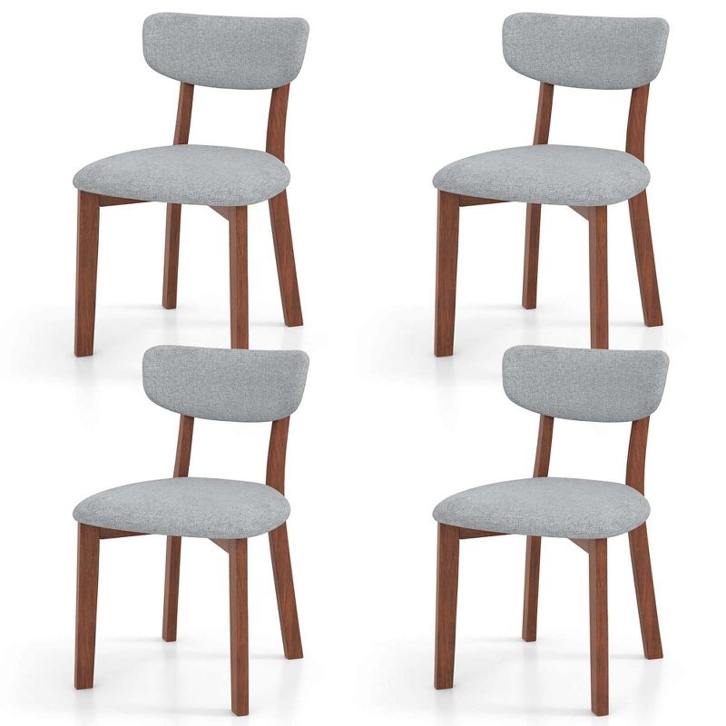 Costway Upholstered Dining Chairs Set of 4 with Solid Rubber Wood Frame, Curved Backrest Beige/Grey, 1 of 9