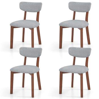 Costway Upholstered Dining Chairs Set of 4 with Solid Rubber Wood Frame, Curved Backrest Beige/Grey