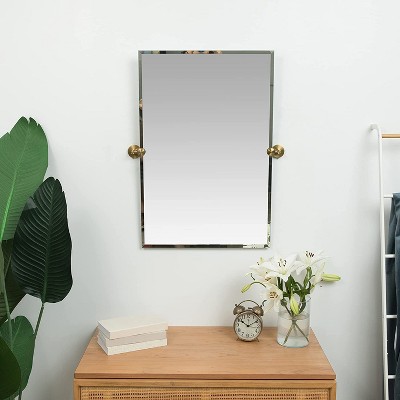 Elegant Beveled 24x36 Frameless Pivot Mirror with Brushed Gold Anchors