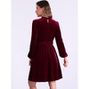 Allegra K Women's Velvet Smocked Waistline Long Sleeve Wedding Guest Dress - 3 of 4