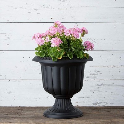 Classic Black Plastic Grecian Urn Planter, 19-Inch