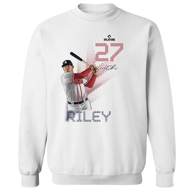 MLBPA Men's Riley Pw Licensed Mlb Athletes Austin Riley Atlanta Braves Baseball Number 27 Long Sleeve Graphic Cotton Pullover Sweatshirt - White M