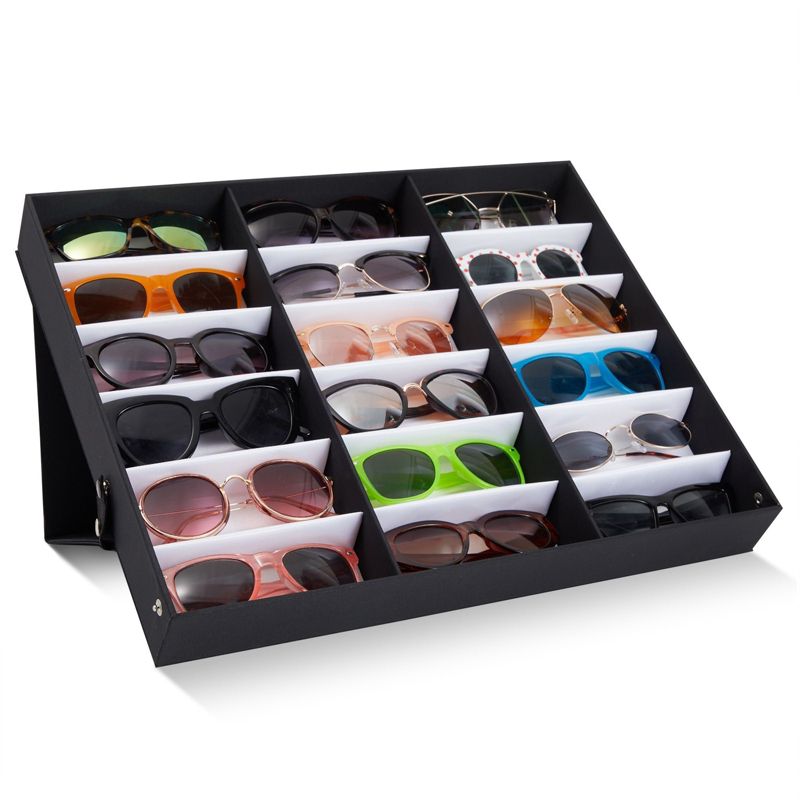Juvale 18 Slot Sunglass Organizer, Display Case Storage for Women and Men, Eyeglasses, Black, 18.7 x 14.9 x 2.4 In, 1 of 9