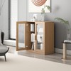 MAYEERTY  Natural Wood Grain Storage Cabinet with Glass Door for Living Room & Bar Area - 2 of 4