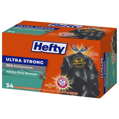 Hefty Ultra Strong White Pine Breeze Large Drawstring Trash Bags 30gal - Black - 34ct: Flexible Construction, Odor Control, Gripping Drawstring