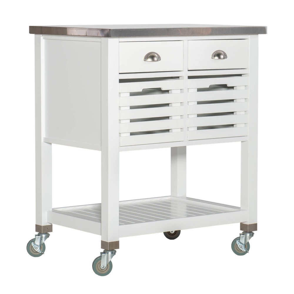 Photos - Other Furniture Linon Robbin White Wood Kitchen Cart: Stainless Steel Top, Storage on Wheels  